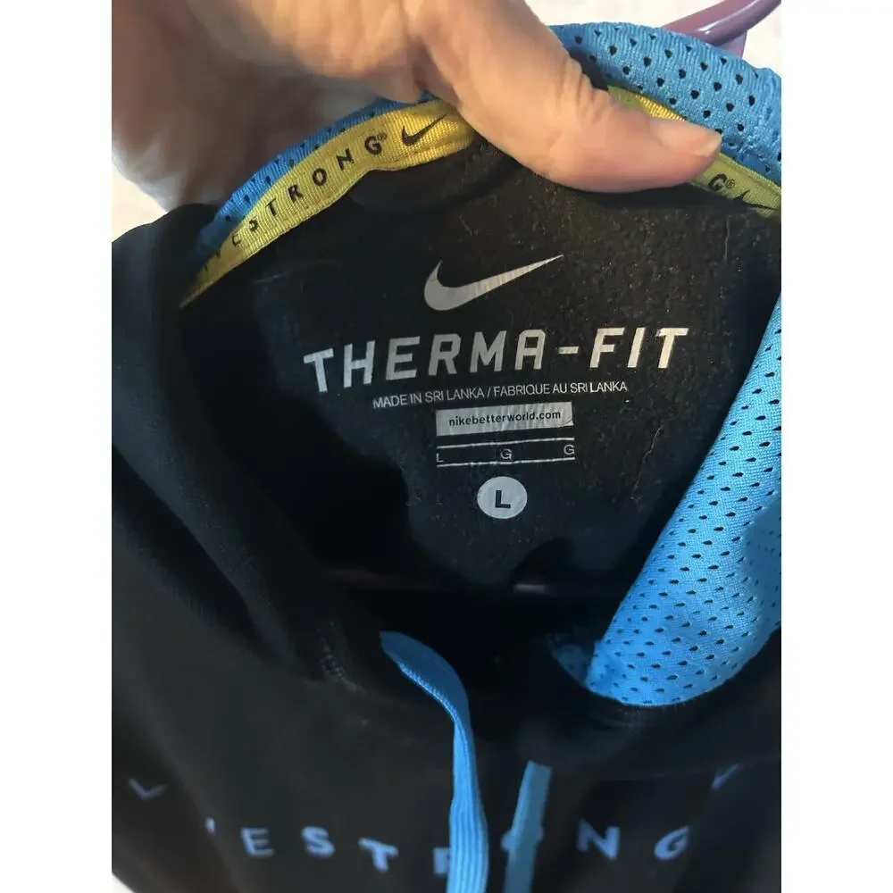Nike Livestrong Fleece Hoodie Black Therma Fit Long Sleeve Pullover Mens Large